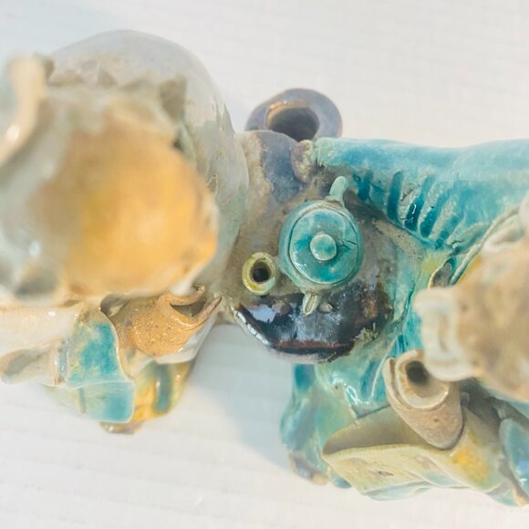 Antique c.1900 Handmade Shiwan Mudmen Two Old Men Seated Drinking Sake Tea - Picture 9 of 15